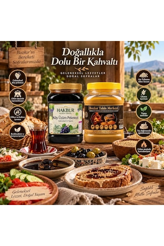Bozkır Tahin Merkezi Yerli Ata Tohumu Altın Susam Tahini net 935 G + Köy Üzüm Pekmezi 950 G