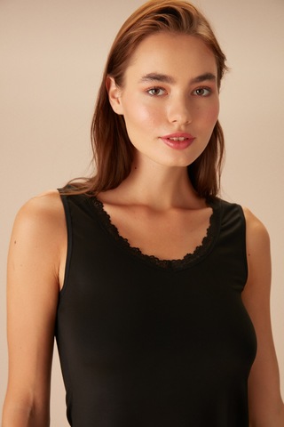 Suwen Soft Touch Kalın Askılı Dantelli Atlet St6830607p012 Siyah