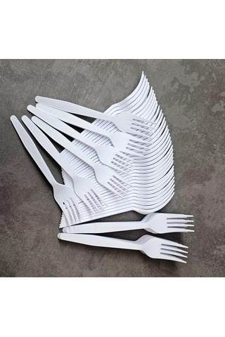 Klık-pıknık 50 Adet Tek Kullanımlık Mısır Nişastalı Çatal Beyaz Renkli 234548946 100 adet