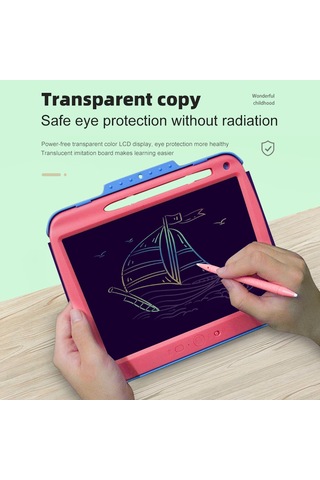 Xindoker 9 İnç Usb Şarjlı Çocuk Lcd Tahtası - Göz Koruyucu, Tek Tuş Silme, Kilit Fonksiyonu, Su Geçirmez, Çarpıtkor + 4 Adet Nakış Kağıdı Mavi