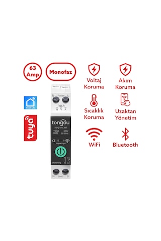 Tongou Akıllı Voltaj Ve Akım Koruma Rölesi - Sıcaklık Korumalı -wifi Özellikli Çift Kutuplu Monofaz