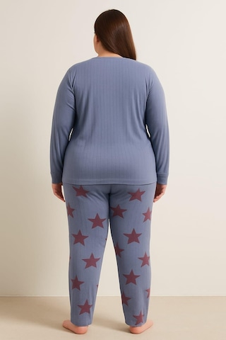 Pemilo Kadın 05117 Büyük Beden % 100 Pamuk Raporlu Pijama Takımı İndigo