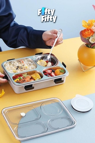 Vagonlife Büyük Ebat 850 Ml Paslanmaz Çelik Tek Kat Dört Bölmeli Çorba Kaseli Lunch Box Yeni Nesil Sefer Tası -fflbox50433 Yeşil