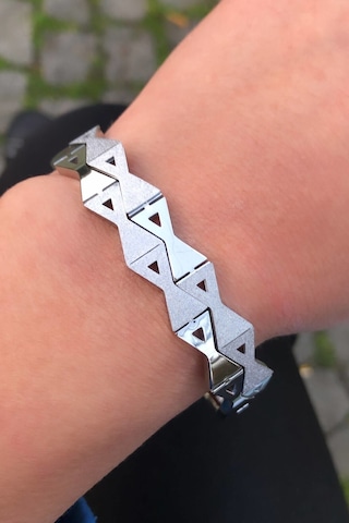 Pırıltılı Kelebek Desen Çelik Kelepçe - Gümüş Renk Gümüş