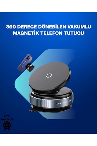 Buğz Güçlü Manyetik Tutuşlu 360 Döner Araç Telefon Tutucu Vakumlu Montajlı