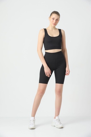 Kallima Siyah Toparlayıcı Fitilli Spor Crop-biker Tayt Takım Siyah