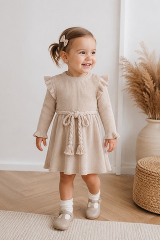 Babyhola %100 Organik Triko Kız Bebek Çocuk Kemerli Elbise 32125 Bej