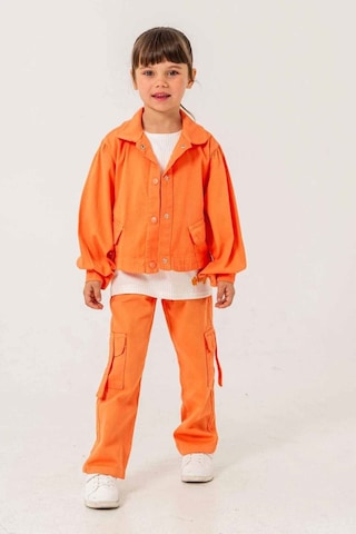 Miniğimin Cicileri Çiçek İşleme Keten Renkli Kargo Cepli Kız Çocuk 3 Lü Takım - Oranj Oranj-70512
