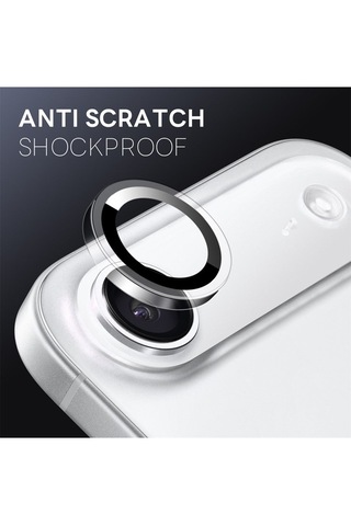 Apple Uyumlu iPhone 17 Air Metal Çerçeveli Temperli Kamera Lens Koruyucu Gümüş
