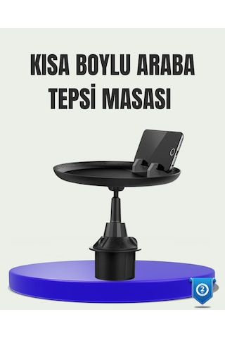360 Döner Araç Bardaklık Tepsisi Geniş Yemek Alanlı Telefon Standlı