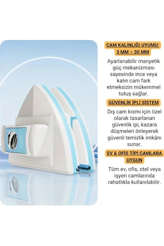 Coofbe 3-30mm Arası Mıknatıslı Pimapen Isıcam Çift Cam Pencere Uyum Kademe Ayarlı Cam Silme Aparatı Beyaz