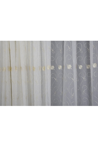 Brode 2750 Desen Krem Renk Tek Kanat Hazır Dikilmiş Pileli Fon Perde 300 260 Cm Krem