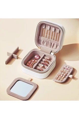 Mk-35 Lüks Mini Seyahat Takı Kutusu - Mücevher Düzenleyici Aynalı