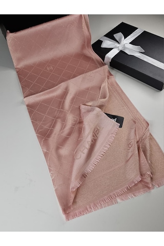 Miorel Scarfs Chnl Tema Simli Kaşmir İpek Şal Scarfs Cashmere Shawl Hijab Yeni Sezon Pudra
