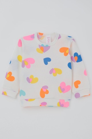 Breeze Kız Bebek Pijama Takımı Omuzdan Patlı Renkli Kalp Desenli 4 Ay-1 Yaş, Beyaz Beyaz