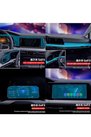 Novstrap Vw Golf 8 İle Uyumlu Trim Ve Ekran Koruyucu Film 18 Parça Şeffaf Araç İçi Ppf Kaplama Seti