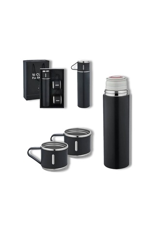 Üçlü Bardak Paslanmaz Çelik Termos Seti 500 Ml Siyah