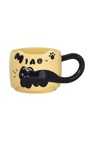 Suofeng Kedi Desenli Seramik Kupa Seti 380ml, Mikrodalga Güvenli, Kahve/süt İçin, Sarı, Ev Kullanıma Uygun Sarı