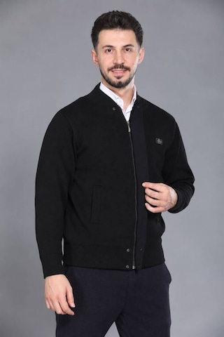 Kzctekstil Erkek Baba Ve Orta Yaş Triko Çift Çelik Örgü Kol Ve Beden Astarlı Akrilik Kapaklı Gizli Fermuarlı Cepli Baba Hırka Siyah