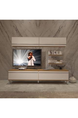 Decoraktiv Eko 5 Mdf Std Krom Ayaklı Tv Ünitesi Tv Sehpası Pera - Beyaz