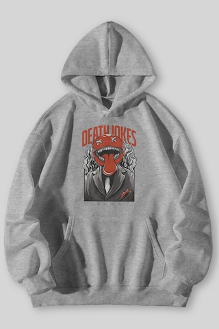Harmandar Death Jokes Baskılı Unisex Siyah Gri Kanguru Cepli Kapüşonlu Sweatshirt Hoodie Gri