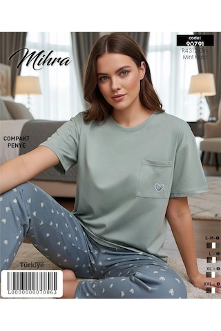 Mihra Kadın Compakt Penye Bisiklet Yaka Kısa Kol İnce Pijama Takımı 90791g - 1 Adet Gri