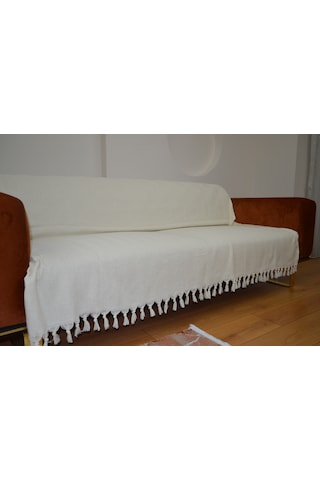 Krem Koltuk Örtüsü Balıksırtı Desenli Ekru 180 X 210 Cm Çift Yönl