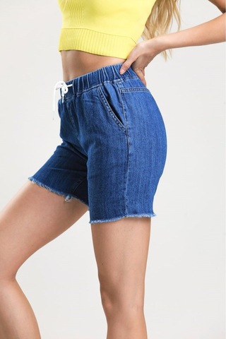 Pass&Pass 2080 Kadın Püsküllü Paça Jeans Denim Kot Şort Koyu Mavi