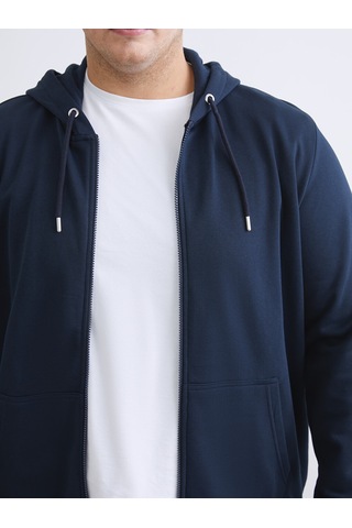 Lcwaıkıkı Classic Lacivert Büyük Beden Kapüşonlu Erkek Kalın Fermuarlı Sweatshirt
