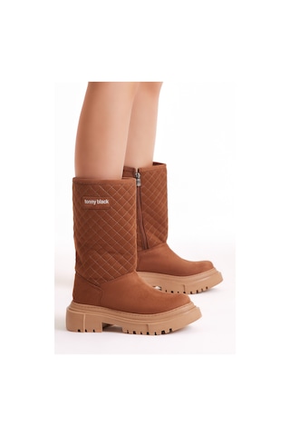 Tonny Black Kadın Taba Kapitone Desenli Rahat Kalıp Uzun Bot Tber205 143 Taba