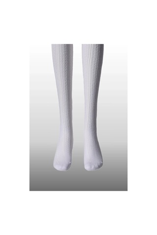 Kız Çocuk Karina Örgü Pamuklu Mevsimlik Beyaz Renkli Külotlu Çorap Beyaz