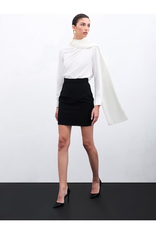 Sateen Şal Detaylı Bluz - Ekru-135956 Ekru