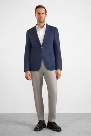 Süvari Lacivert Slim Mono Yaka Torba Cep 6 Drop Klasik Ceket Sct2021600007-m09