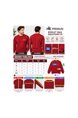 Hk Premium Sweatshirt Bisiklet Yaka Hk Premium Logolu Erkek Basic Kırmızı