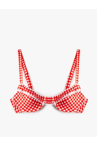 Koton Koton X Sibil Çetinkaya - Dantel Detaylı Pötikareli Balenli Bikini Üstü Kırmızı Ekose 6sak10241mm Kırmızı Ekoseli