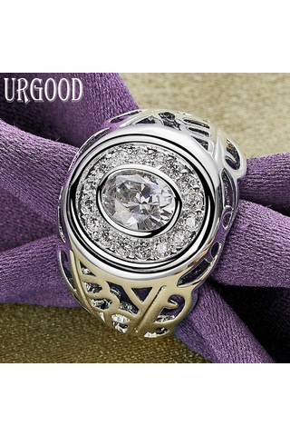 925 Ayar Gümüş Hollow Desen Aaa Zirkon Yüzük Parti Hediye Romantik Takı 10