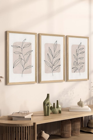 3 Parça Ahşap Çerçeve Görünümlü Mdf Poster Tablo Seti - Set 54 - Mdf3dsohoset54