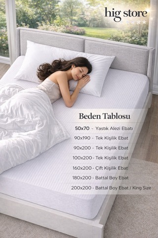 3d Sıvı Geçirmez %100 Pamuk Yatak Koruyucu Fitted Full Kenar Alez Tek Çift Battal Yastık Boy Beyaz