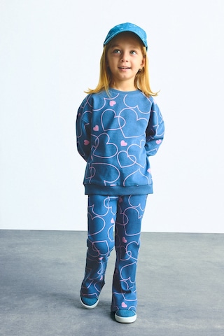 Defacto Kalp Desenli Bisiklet Yaka Sweatshirt Esnek Belli İspanyol Paça Alt 2li Takım Kız Bebek I3663a526wnbe341 Mavi-be341