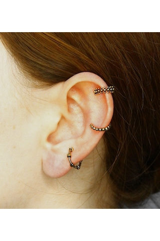 Vintage Antik 3'lü Deliksiz Ear Cuff Ayarlanabilir Kıkırdak Küpe Seti Eukk5 Sarı