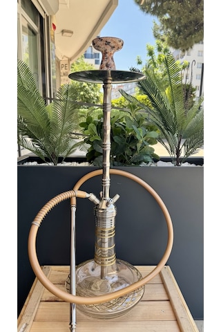 Sigor Çelik Nargile Takımı Çanta Lüle Maşa Dahildir /dip Dekor Gold