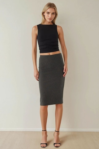 Hiccup Yüksek Bel Bodycon Midi Örme Etek Kömür Grisi