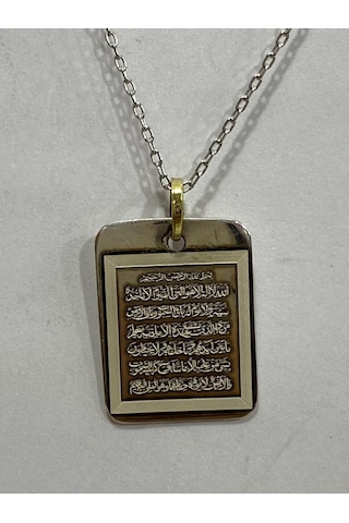 Gümüş Ayetelkursi Dua Kadın Kolyesi Beyaz