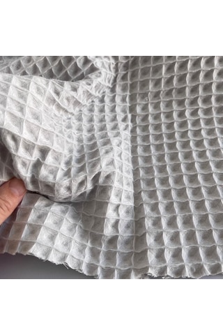 Büyük Kareli Waffle Pike Bornozluk Kumaş 100% Pamuk Bw-08 Gri