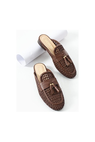 Dericia Shoes Fable Hakiki Deri Günlük Rahat Kadın Terlik Kahverengi