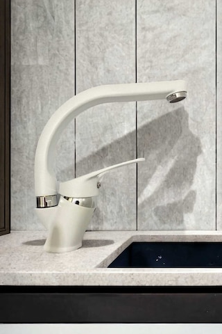 Beyaz Krom Banyo Lavabo Bataryası Musluğu Çeşmesi Çift Su Girişli