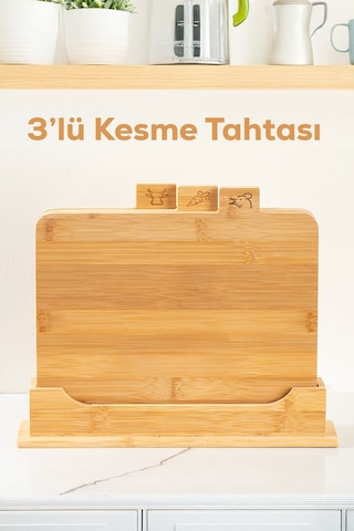 Porsima 16668 Piero Bambu 3'lü Standlı Kesme Tahtası Kesim Panosu
