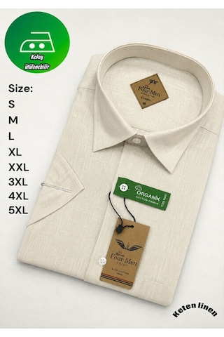 Beyome Erkek Keten Görünümlü Kısa Kollu Gömlek Rahat Kalıp Yazlık Nefes Alan Kumaş S-5xl Bej