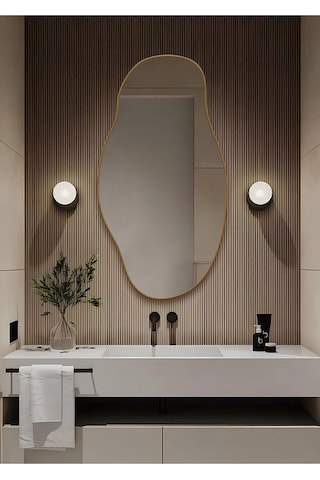 Asimetrik 50x30 Konsol, Dresuar, Tuvalet Aynası ''siyah''. 1.kalite Şişecam Ayna 50 X 30 Gold