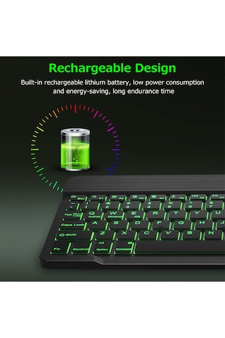 Yunboo "10 İnç Kablosuz Bt Klavye - İnce, Şarj Edilebilir, 7 Renkli Aydınlatmalı"